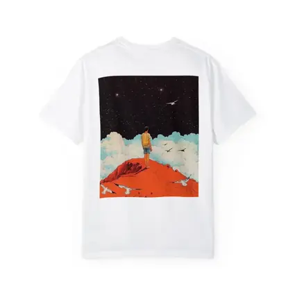 Boy Standing On Red Hill Starry Night