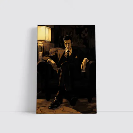 Suited Man Relaxing in Dark Noir Room