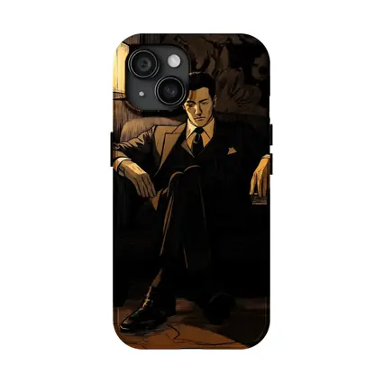 Suited Man Relaxing in Dark Noir Room