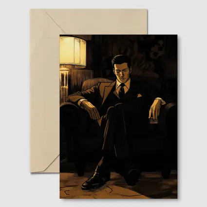 Suited Man Relaxing in Dark Noir Room