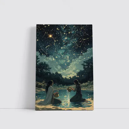 Aquarius Zodiac Women Pouring Water Night Sky
