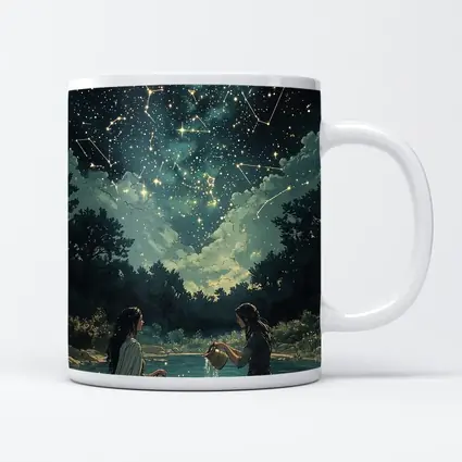 Aquarius Zodiac Women Pouring Water Night Sky
