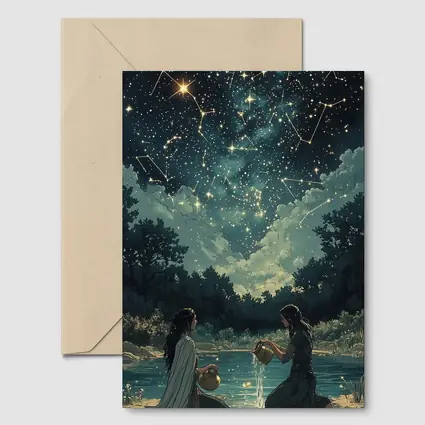 Aquarius Zodiac Women Pouring Water Night Sky