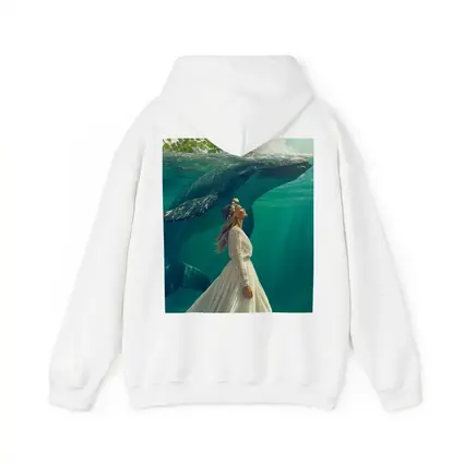 Woman in White Dress with Humpback Whale Underwater