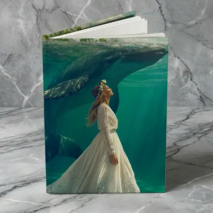Woman in White Dress with Humpback Whale Underwater