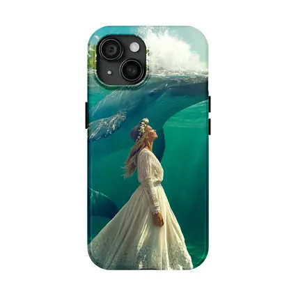 Woman in White Dress with Humpback Whale Underwater