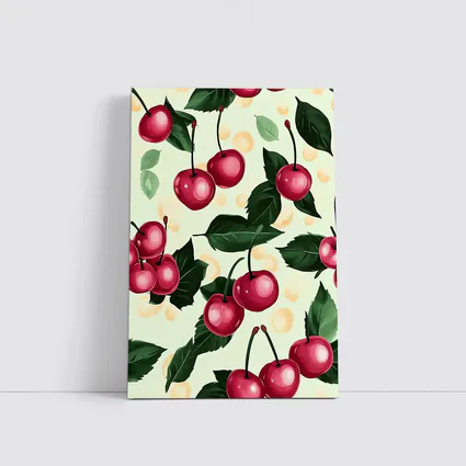 Red Cherry Pattern With Green Leaves