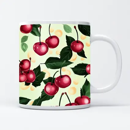 Red Cherry Pattern With Green Leaves