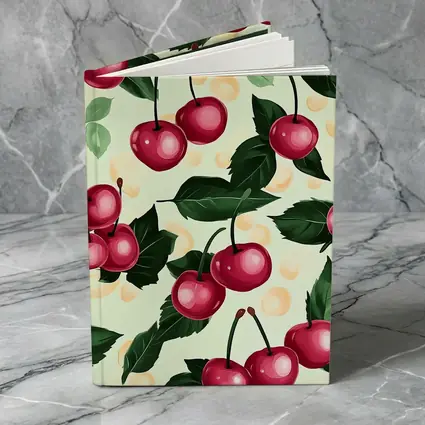 Red Cherry Pattern With Green Leaves