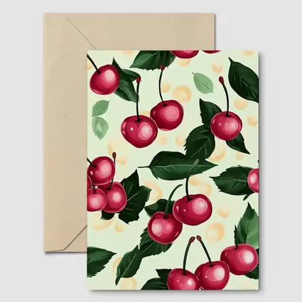 Red Cherry Pattern With Green Leaves