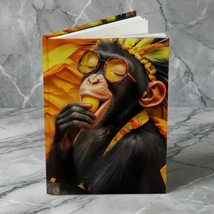 Chimpanzee With Sunglasses Yellow Feather Headdress