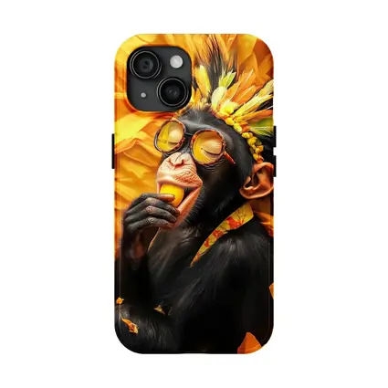 Chimpanzee With Sunglasses Yellow Feather Headdress