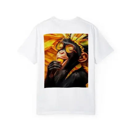 Chimpanzee With Sunglasses Yellow Feather Headdress