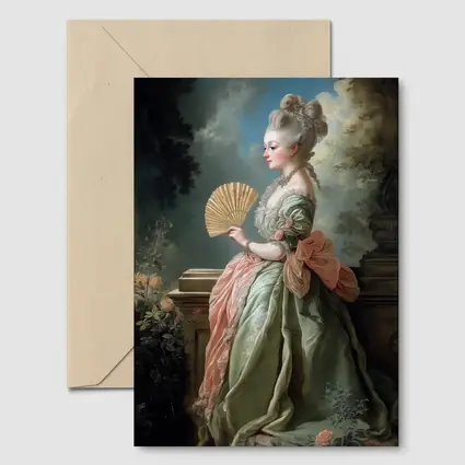 Rococo Noblewoman With Fan Garden Portrait