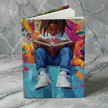 Young Girl Reading Book Colorful Abstract Background