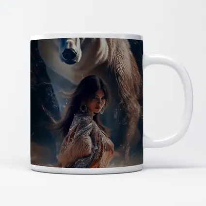 Woman and Polar Bear Mystical Night Art