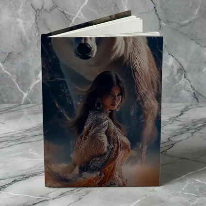 Woman and Polar Bear Mystical Night Art