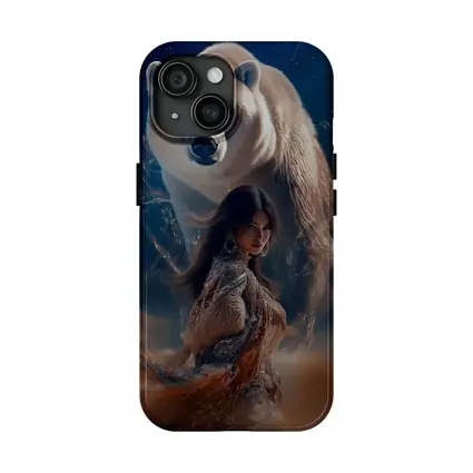Woman and Polar Bear Mystical Night Art