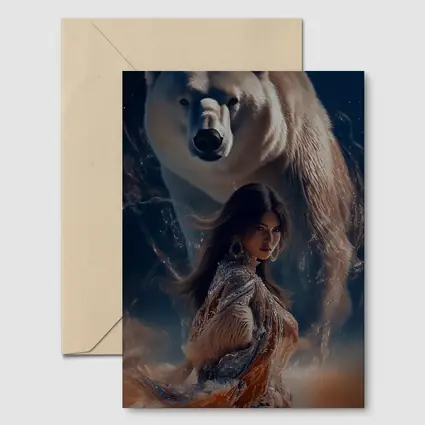 Woman and Polar Bear Mystical Night Art