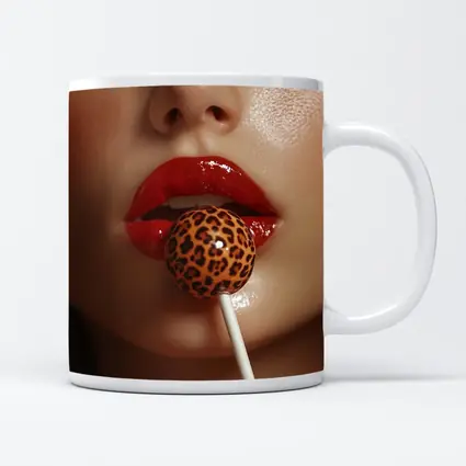 Red Lips Leopard Print Lollipop Close Up