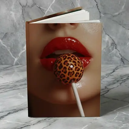 Red Lips Leopard Print Lollipop Close Up