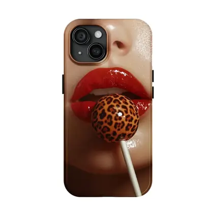 Red Lips Leopard Print Lollipop Close Up