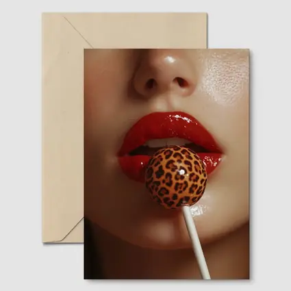 Red Lips Leopard Print Lollipop Close Up
