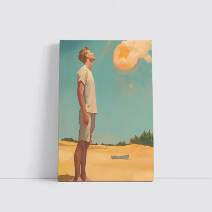 Young Man Looking Up Summer Sky Painting