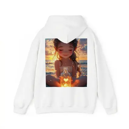 Anime Girl Glowing Heart Jar Beach Sunset