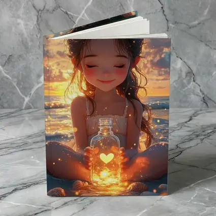 Anime Girl Glowing Heart Jar Beach Sunset