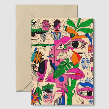 Surreal Psychedelic Faces Plants Abstract Pop Art