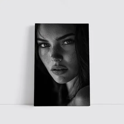 Black and White Woman Portrait with Freckles
