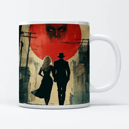 Dark Noir Couple Red Moon Horror