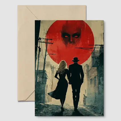 Dark Noir Couple Red Moon Horror