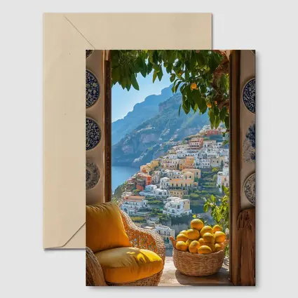 Amalfi Coast View Lemon Basket Yellow Chair