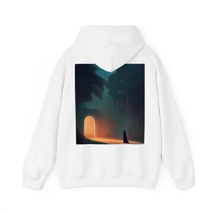 Cloaked Figure Glowing Arch Tropical Night