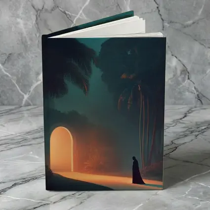Cloaked Figure Glowing Arch Tropical Night