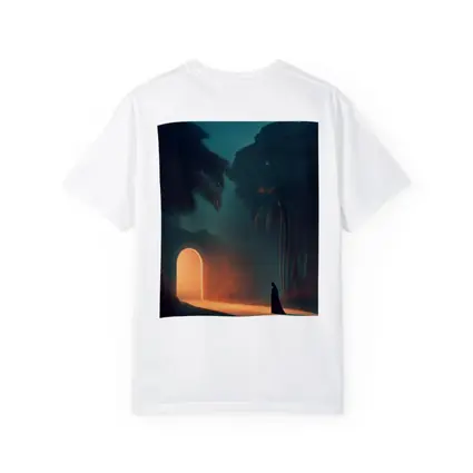 Cloaked Figure Glowing Arch Tropical Night