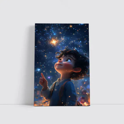Cartoon Boy Pointing At Starry Night Sky