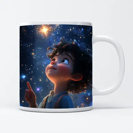 Cartoon Boy Pointing At Starry Night Sky