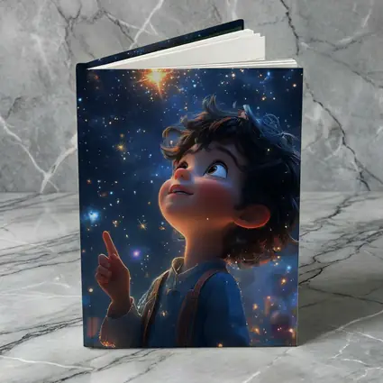 Cartoon Boy Pointing At Starry Night Sky