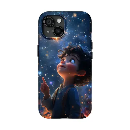 Cartoon Boy Pointing At Starry Night Sky
