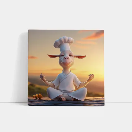 Meditating Goat Chef Sunset Sky Background