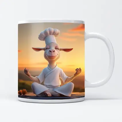 Meditating Goat Chef Sunset Sky Background
