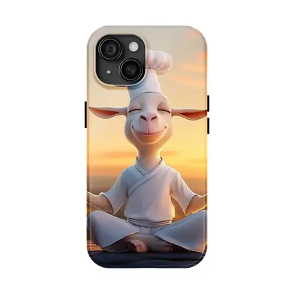 Meditating Goat Chef Sunset Sky Background