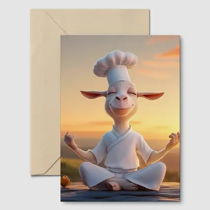 Meditating Goat Chef Sunset Sky Background