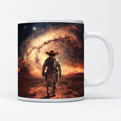 Space Cowboy Walking Through Desert Galaxy