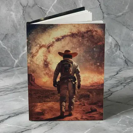 Space Cowboy Walking Through Desert Galaxy