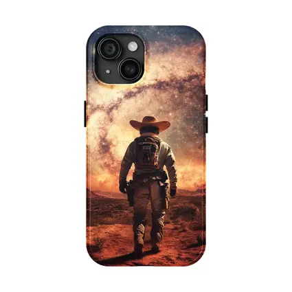 Space Cowboy Walking Through Desert Galaxy