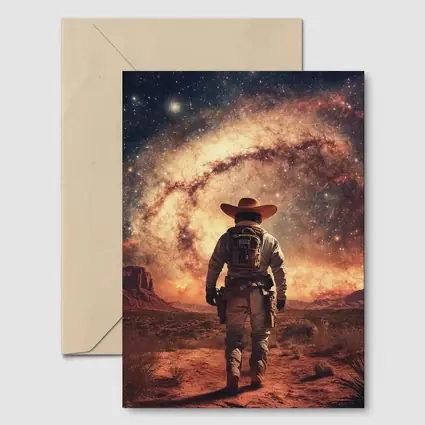 Space Cowboy Walking Through Desert Galaxy